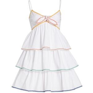 SBetro White Ruffle Tiered Sleeveless Boho Camisole Cami  Mini A Line Dress Sz S